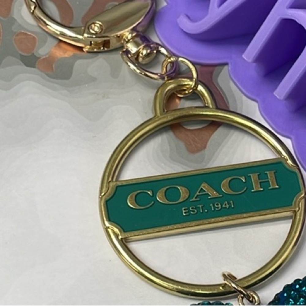 Authentic Coach Gold & Teal Medallion with unbranded Crystal Heart Charm - Picture 5 of 8